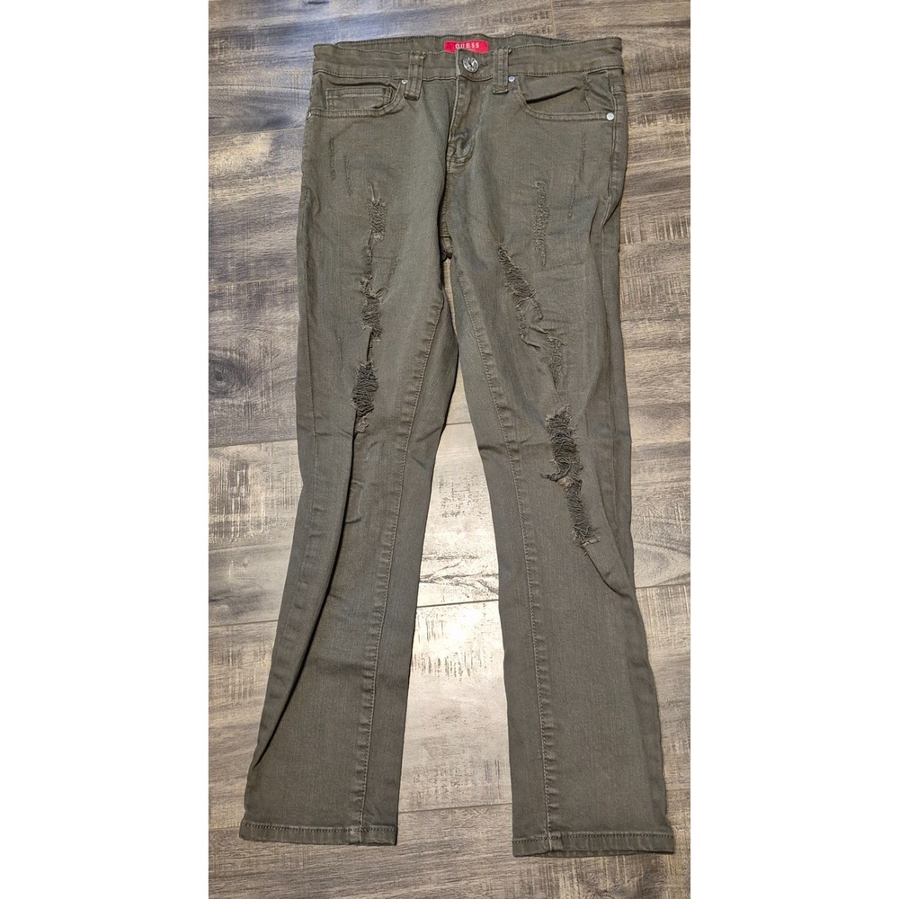 Guess Womens Distressed Stretch Jeans 29x26 Olive Green